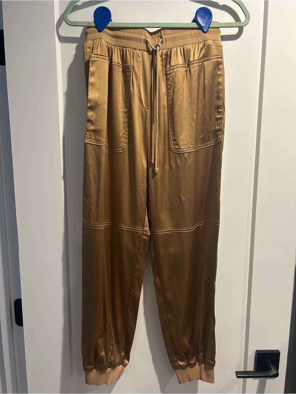 Trina Turk Tan Satin Drawstring Joggers